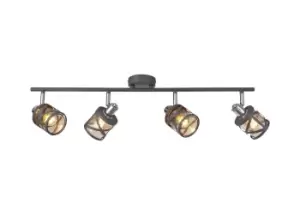 4 Bar Light Spotlight E14, Matt Grey, Polished Chrome, Cognac