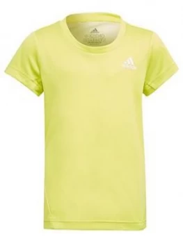 adidas Girls Junior AEROREADY 3-Stripes T-Shirt - Yellow/White, Yellow/White, Size 5-6 Years, Women