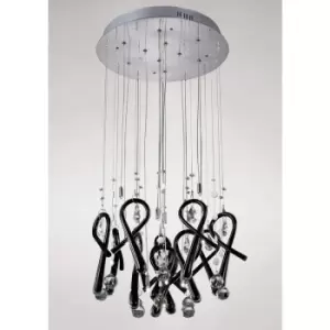 Pendant light Class round 10 Bulbs polished chrome / Black glass / crystal