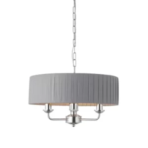 Highclere Single Shade Pendant Light Bright Nickel Plate, Charcoal Fabric