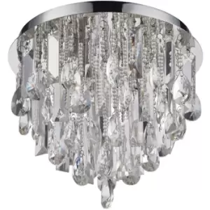 Flush Ceiling Mount Light Chrome & Crystal Shade Round Vintage Bulb Pendant Rose