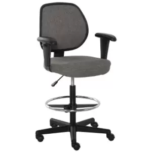 Vinsetto Drafting Chair Tall Office Fabric Standing Desk Chair with Adjustable Footrest Ring, Arm, Swivel Wheels, Grey