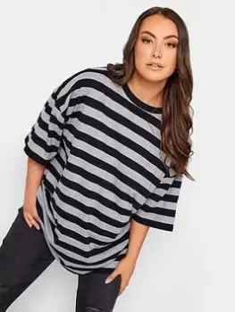 Yours Boxy Tee Grey/black Stripe, Grey, Size 30-32, Women