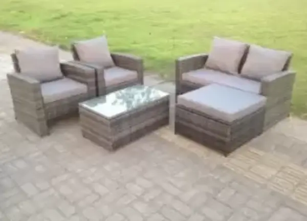 Fimous 5 Seater Outdoor Dark Grey Rattan Lounge Complete Sofa Set with Big Footstool