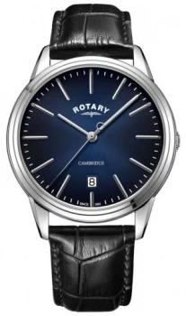 Rotary Mens Cambridge Blue Dial Black Leather Strap Watch