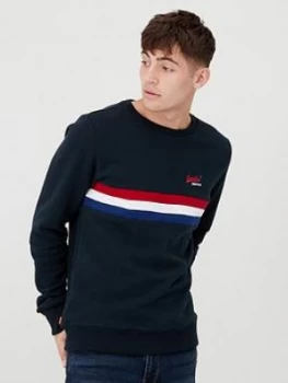 Superdry OL Engineered Crew Sweater - Black, Navy, Size XL, Men