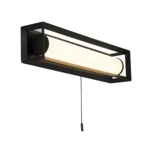 Searchlight Chaplin Rectangular LED Wall Light, Matt Black - 400mm With Pull Switch