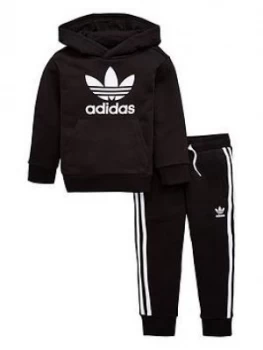 Boys, adidas Originals Trefoil Hoodie Set - Black, Size 5-6 Years