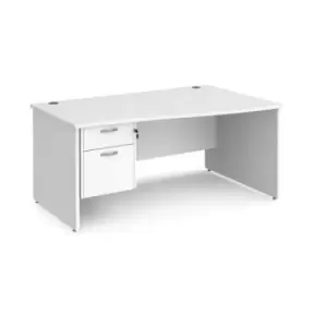 Office Desk Right Hand Wave Desk 1600mm With Pedestal White Top And Panel End Leg Maestro 25 MP16WRP2WH