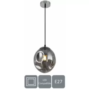 Harper living 1xE27/ES Pendant Ceiling Light, Smoke Grey Finish, Oval Shade, Adjustable Height - Grey