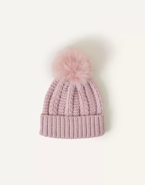 Faux Fur Pom-Pom Beanie Hat