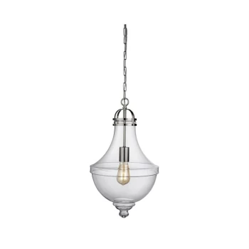 Searchlight Cairo - 1 Light Pendant Satin Silver, Glass Shade, E27