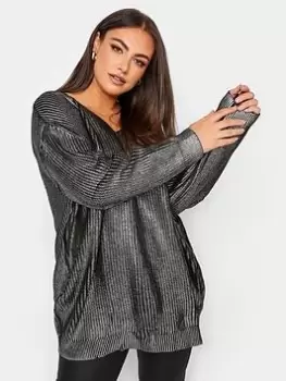 Yours Yours Foil-printed V-neck Jumper, Black, Size 14-16, Women