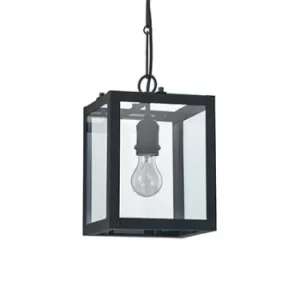 Igor 1 Light Ceiling Lantern Pendant Bar Black, Clear Glass Plates, E27