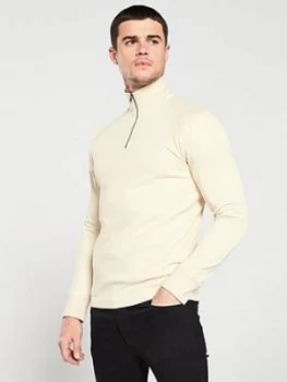 Selected Homme Jake High Neck Zip Sweater - Cream