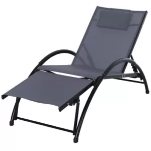 Outsunny Texteline Adjustable Recline Sun Lounger w/ Headrest Grey