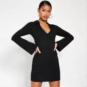 I Saw It First Cotton V Neck Collared Mini Dress - Black