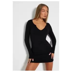 I Saw It First Cotton Rib Notch Front Mini Dress - Black