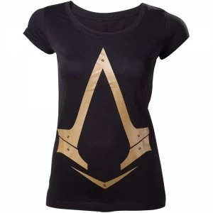 Assassins Creed Syndicate Gold Metallic Brotherhood Logo Womens Medium Black T-Shirt