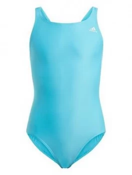 adidas Girls Junior Swimsuit - Green/White, Green/White, Size 7-8 Years, Women