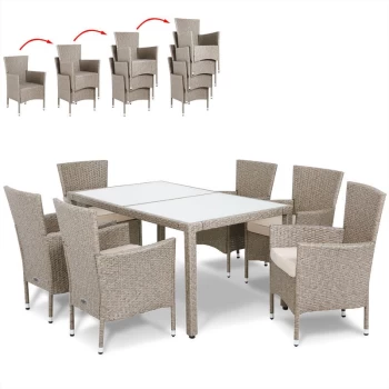 Poly Rattan Dining Table Chairs Set Mailand 6 Garden Chairs Stackable 7cm Cushions 150x90cm Cream Furniture Set - Casaria