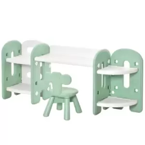 HOMCOM Kids Adjustable Table and Chair Set Green And White For 1 To 4 Years