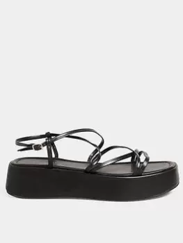 Yours Extra Wide Fit Strappy Flatform - Black, Size 5, Women