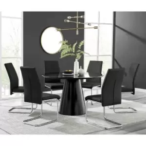 Furniture Box Palma Black Semi Gloss Round Dining Table and 6 Black Lorenzo Chairs