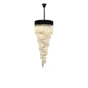 Poland Ceiling Pendant Round 5 Tier 23 Light E14, Matt Black, Cognac Sculpted Glass