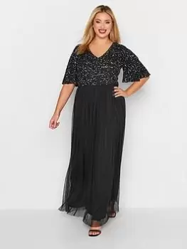 Yours Luxe Embellished Angel Sleeve Maxi Dress - Black, Size 16, Women