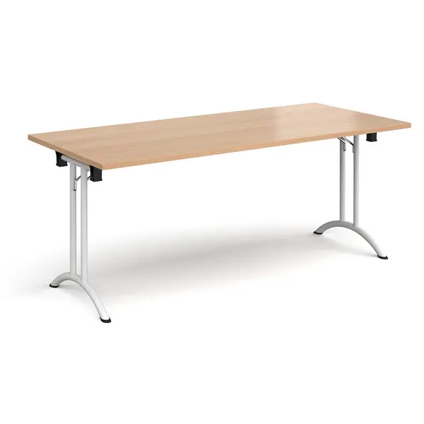 Rectangular Folding Meeting Table with White Curved Legs - 1800mm - Beech