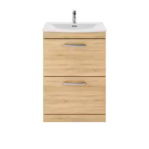 Nuie Athena 600 Floor Standing 2-drawer Vanity & Curved Basin - Natural Oak