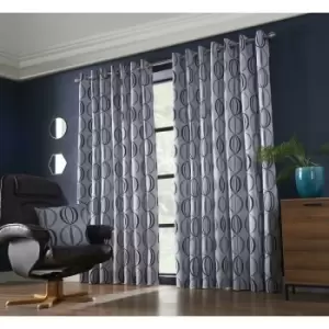 Omega Eyelet Ring Top Curtain Pair Fully Lined Curtains Navy 90x108 Jacquard - Navy