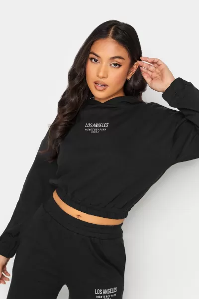 PixieGirl Petite 'Los Angeles' Slogan Cropped Hoodie Black