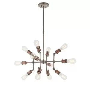 Ceiling Pendant Light - Aged Copper & Aged Pewter Plate - 12 x 40W E27