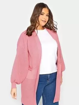 Yours Longline Pocket Cardigan - Pink, Size 18-20, Women