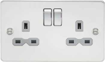 KnightsBridge Flat plate 13A 2G DP switched socket - polished chrome with grey insert