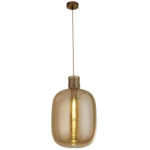 Searchlight Barrel 1 Light Pendant, Brass, Amber Glass