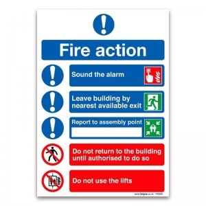 Safety Sign Fire Action Symbols A4 PVC (1 Pack)