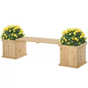 Outsunny Wooden Garden Planter & Bench Combination Garden Raised Bed Patio Park Natural Wood Colour 176 x 38 x 40 cm