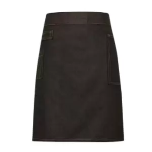 Premier Unisex Adults Division Waxed Look Denim Waist Apron (black/Tan Denim)