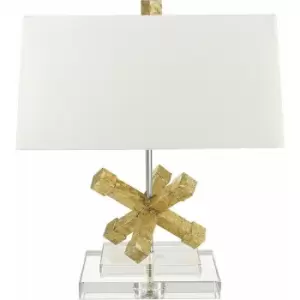 Loops - Square Table Lamp Crystal Base Cream Tapered Shade Distressed Gold LED E27 100W