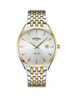 Rotary Rotary Ultra Slim Silver And Gold Detail Date Dial Two Tone Stainless Steel Bracelet Mens Watch