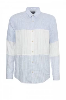 Mens French Connection Linen Chambray Stripe Shirt Blue