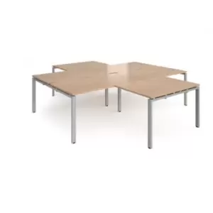 Bench Desk 4 Person With Return Desks 2800mm Beech Tops With Silver Frames Adapt