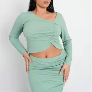 I Saw It First Plus Size Ruched Seam Detail Crop Top - Green