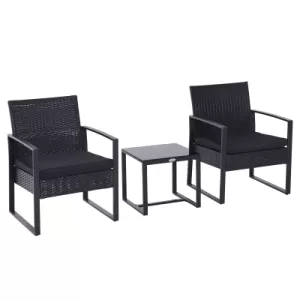 Outsunny 3 PC Patio Rattan Coffee Set-Black