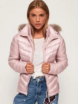 Superdry Hooded Luxe Chevron Fuji, Rose, Size 10, Women