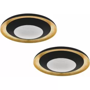 Loops - 2 pack Wall Flush Ceiling Light Black Gold Transparent Plastic & Granille led