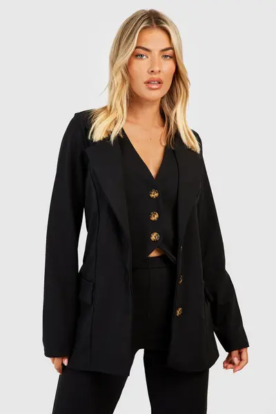 boohoo Crepe Tie Waist Tailored Blazer Black